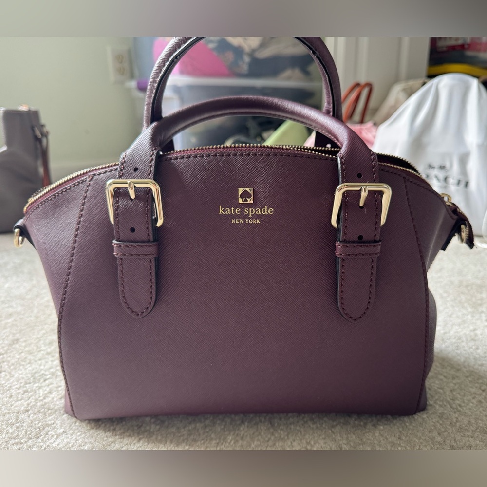 kate spade Plum leather Satchel with Gold Accents